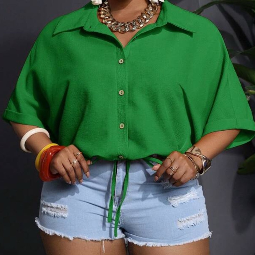 SHEIN Vibrant Green Button-Down Shirt